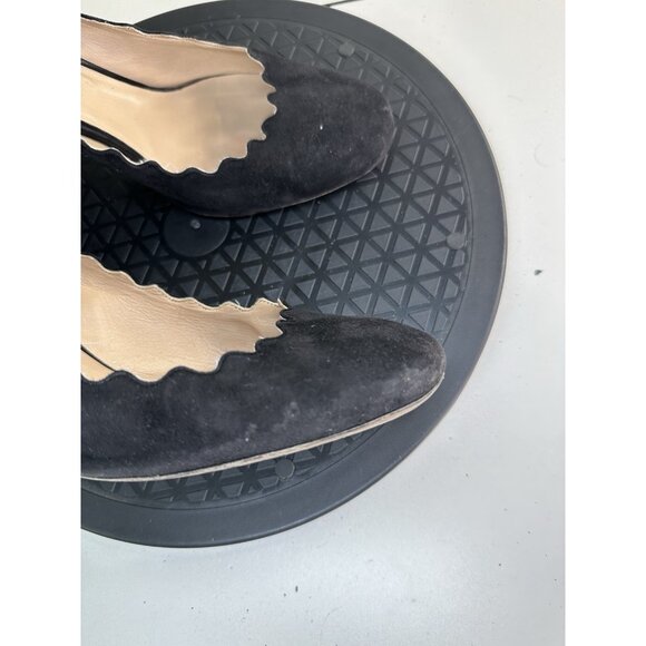 Chloe Black Suede Scalloped Round Toe Block Heels Sz 40.5 - Picture 2 of 9